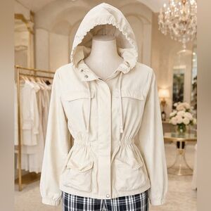 Banana Republic Cream Hooded Drawstring Utility Jacket
